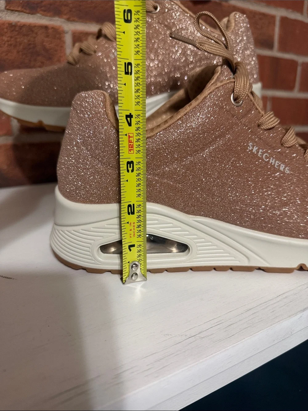 Skechers Women's Rose Gold Glitter Platform Athletic Sneakers